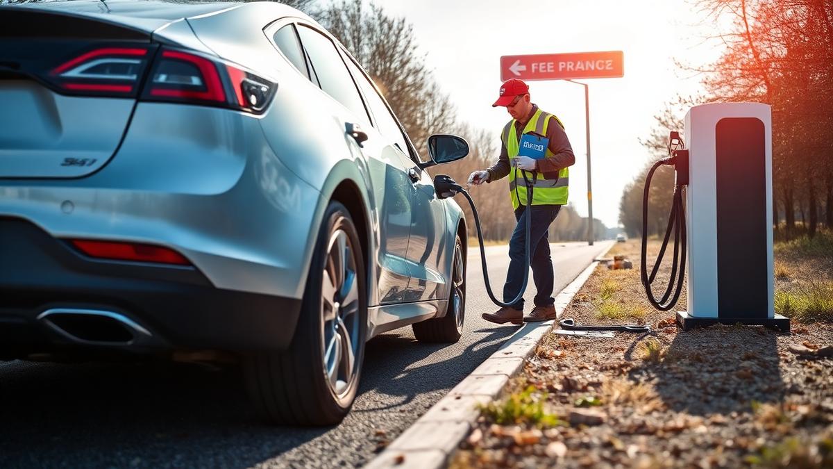 Roadside technician charging an electric car