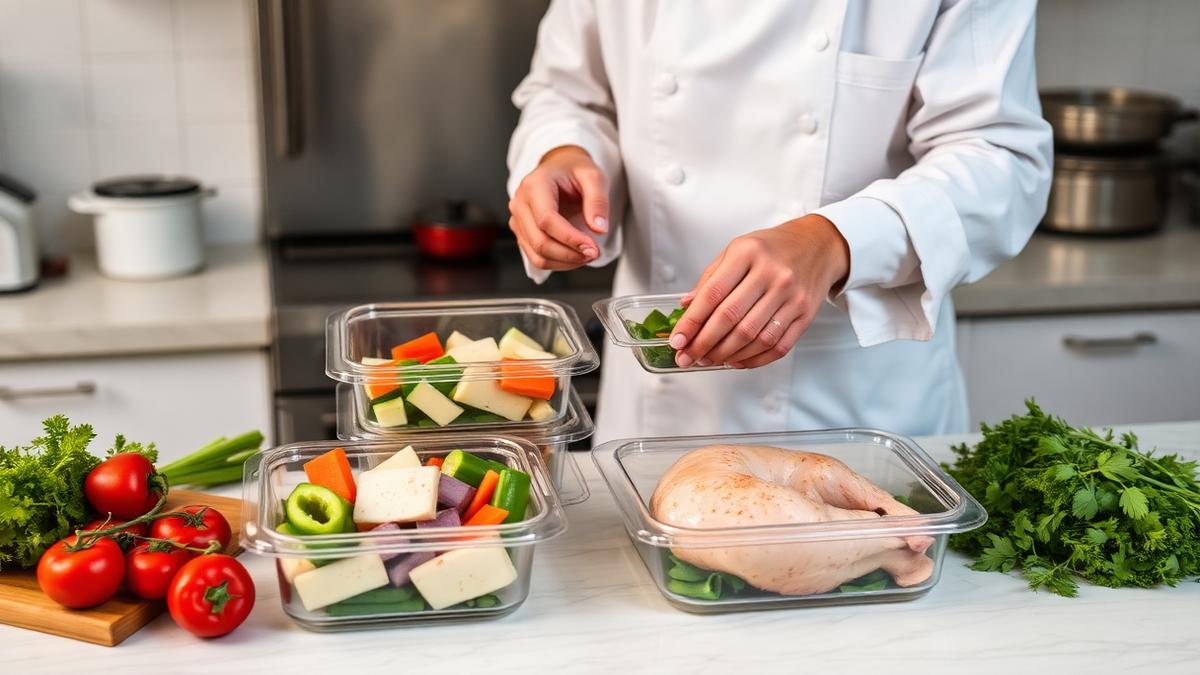 Personal chef portioning healthy meals into containers